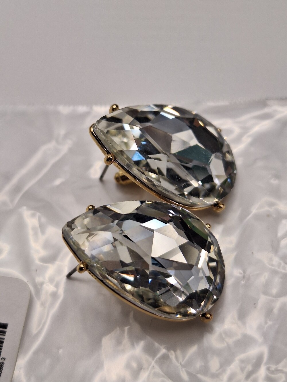 NWT Macy's Oversized Pear Cut Crystal Statement Stud Earrings | Gold Tone - Picture 8 of 13